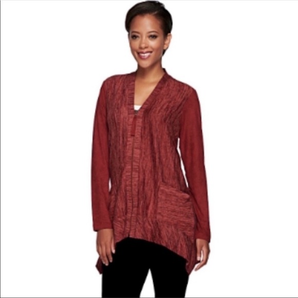 LOGO by Lori Goldstein Faux Suede Knit Cardigan - Picture 1 of 8
